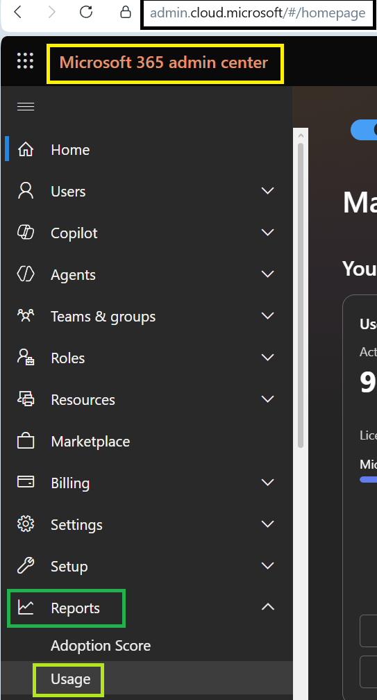Microsoft 365 admin center - usage reports