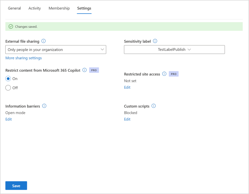Microsoft 365 admin center - Restricted Content Discovery settings